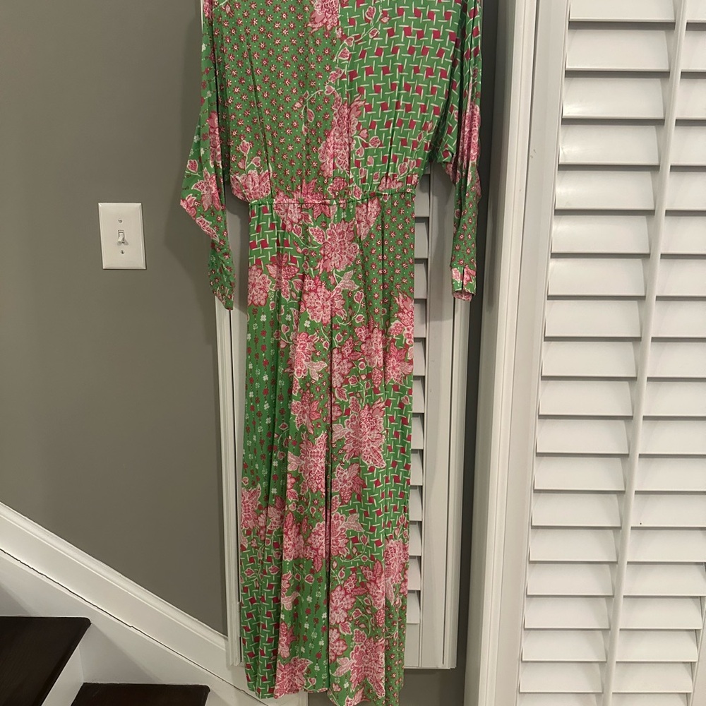 Poupette St. Barth Green and Pink Maxi Dress